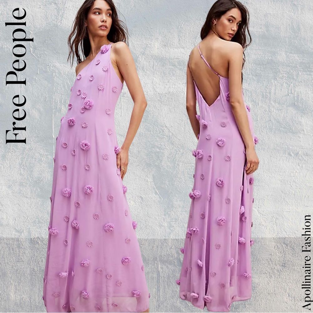 FREE PEOPLE BLOSSOM BLISS MAXI DRESS ONE SHOULDER IN LUPINE SIZE 8 NWT